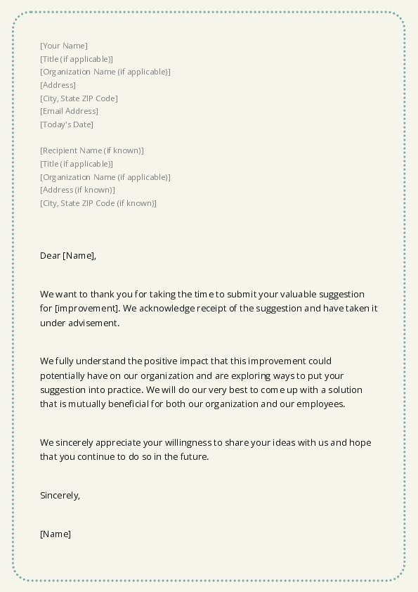 Acknowledge Receipt of Employee Suggestion