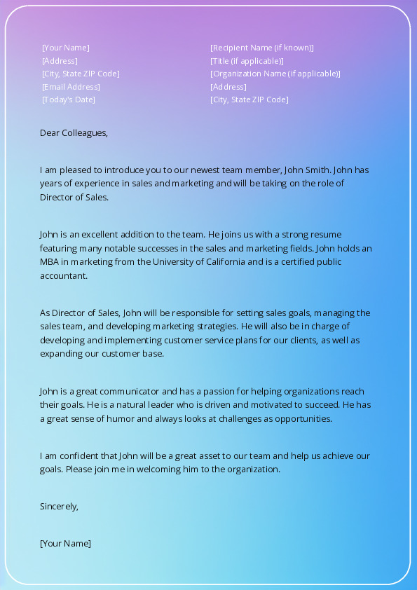 Introduction of New Member to Organization