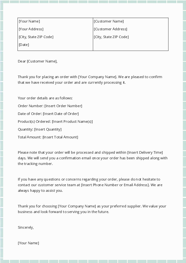 Confirm Receipt of an Order from a Customer