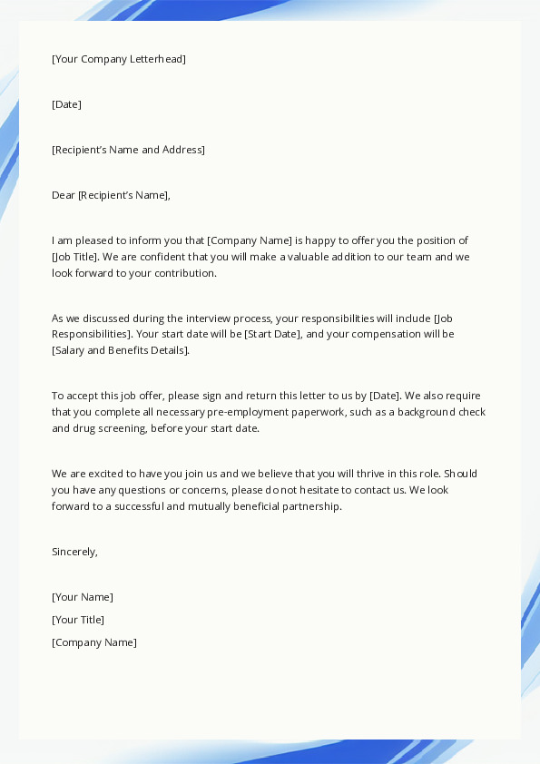 Acceptance letters to restate and close a deal