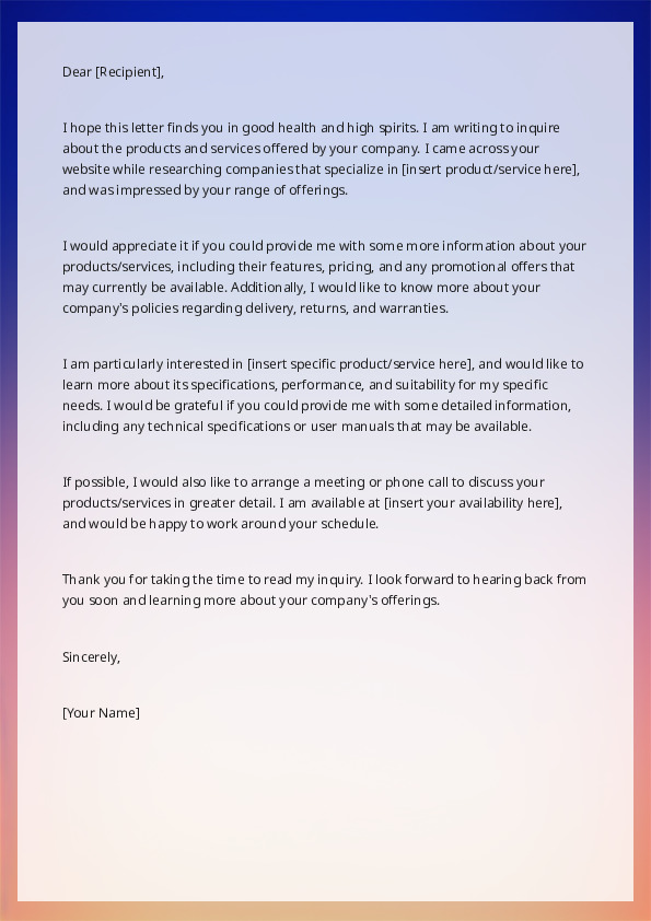 Respond to an inquiry about products or services