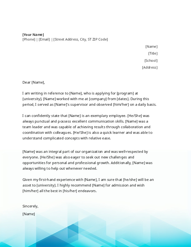Employer Reference letter For Study